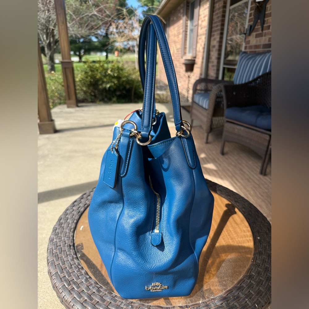 Coach Blue Pebbled Leather Shoulder Bag - Picture 3 of 12